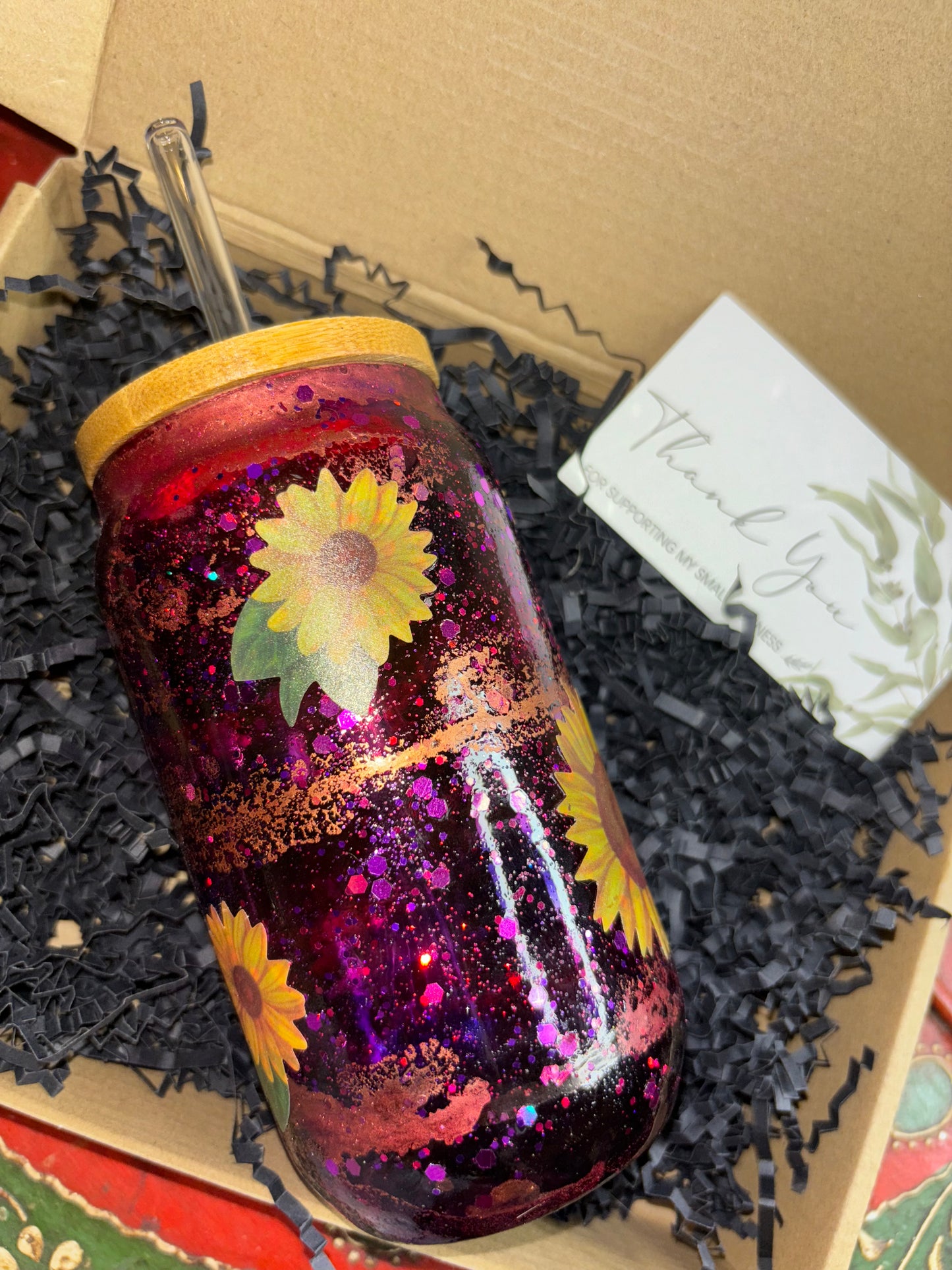 Gypsy Soul Sunflower 🌻 16 oz Glass Tumbler