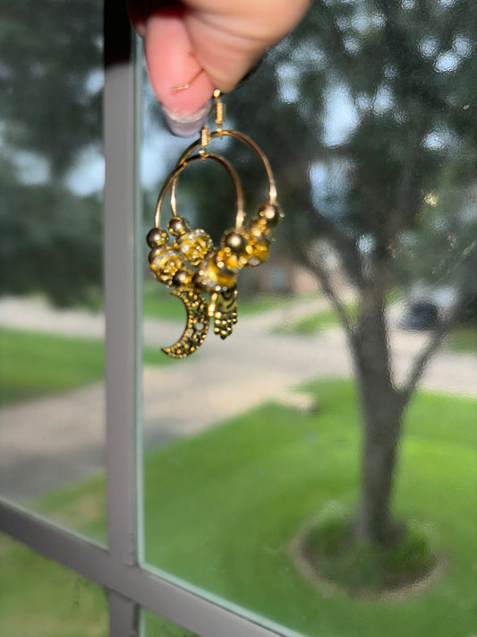 Hamsa and crescent moon hoop earrings